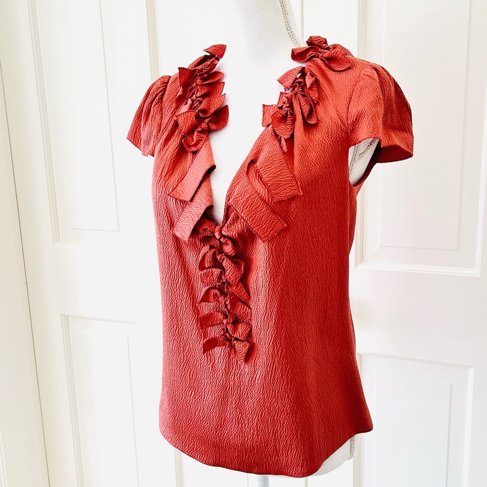 Zac Posen silk orange short flutter sleeve top